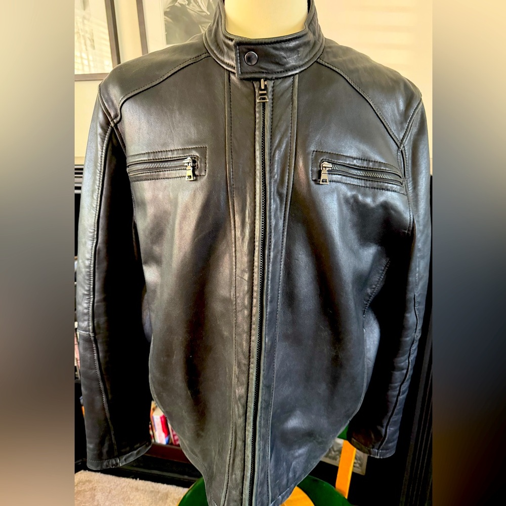 Black Motor Cross Style Leather Jacket. Size XXL. Andrew Marc. Great Condition.